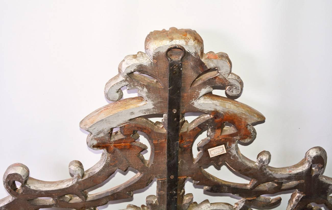 Antique Silver Gilt Hand-Carved Wood Pediment 