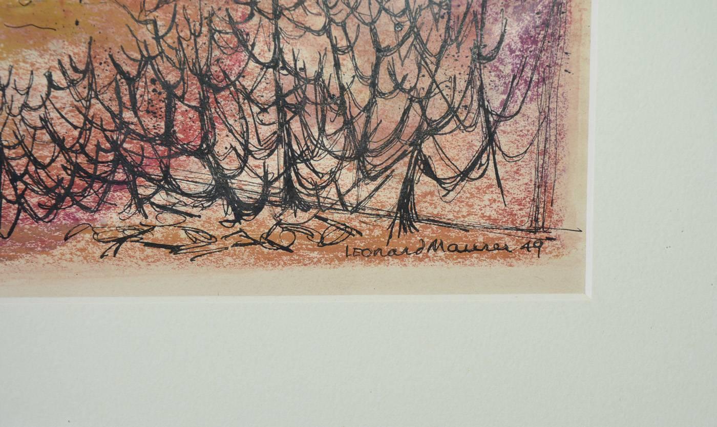Leonard Mauer (1912-1976). Mauer's experience as a cartographer fueled an interest in nature, an interest that emerged in his later work in expressive, natural forms that convey a sense of mystery. Maurer’s most notable technique, however, is the