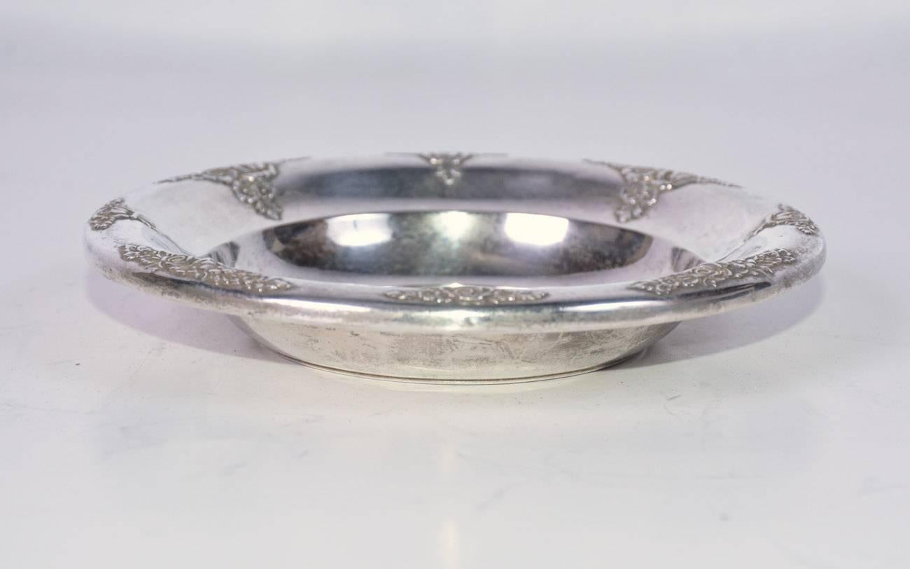 American Mid-20th Century Sterling Candy Dish with Floral Motives For Sale
