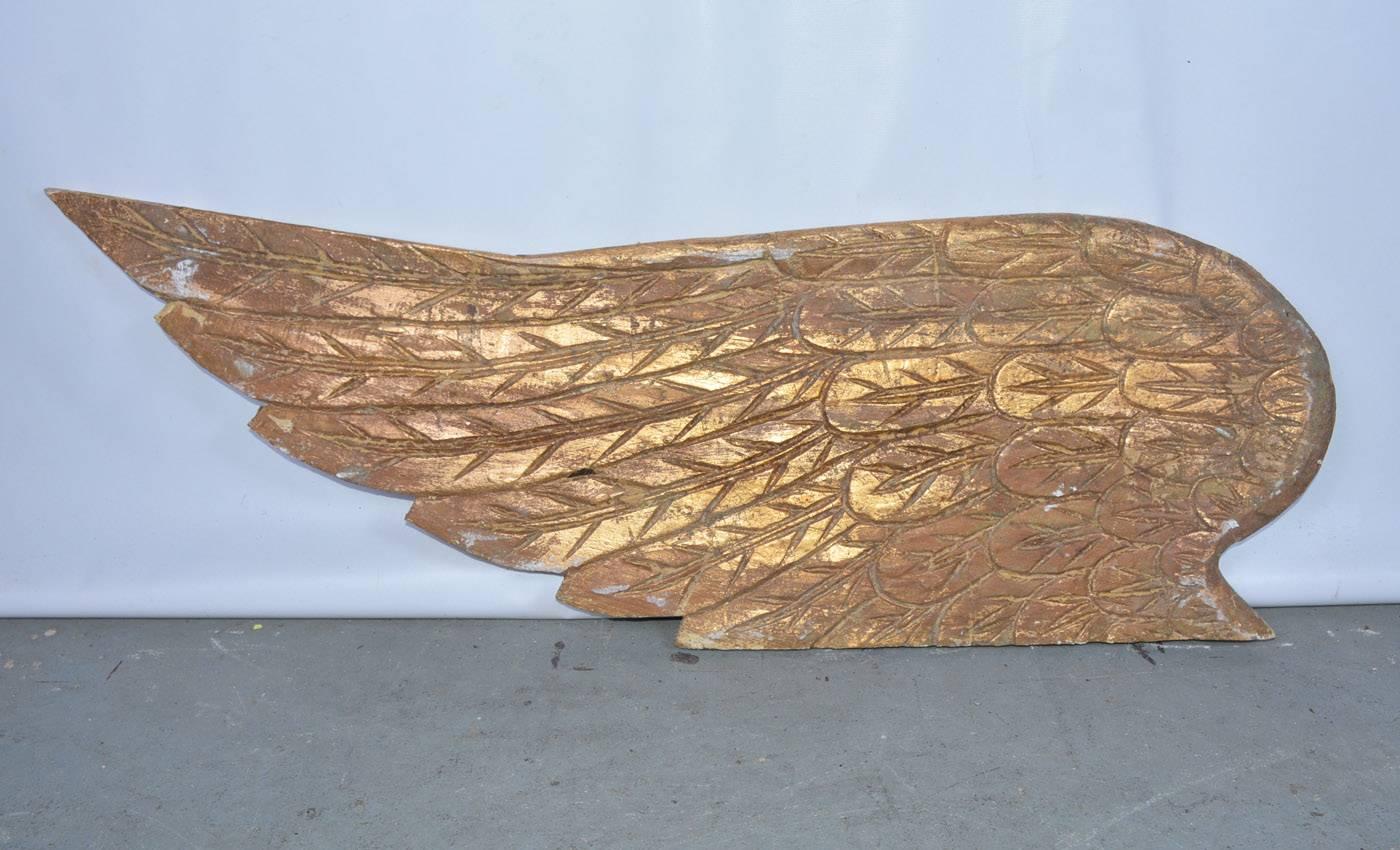 Hand-Carved Pair of Ornamental Carved Wood Gilded Angel Wings
