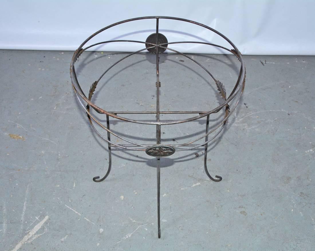 Vintage Metal Planter on Plant Stand In Fair Condition For Sale In Sheffield, MA