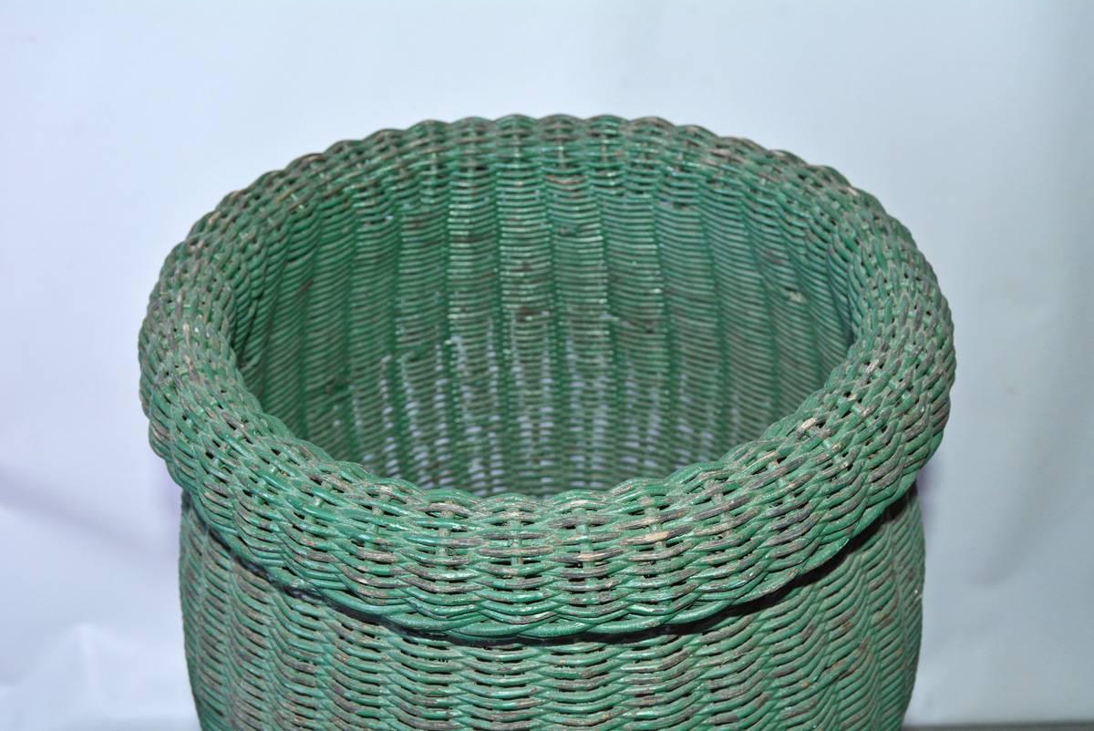 American Green Wicker Basket Plant Stand