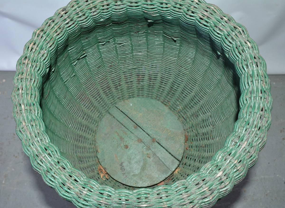 Hand-Woven Green Wicker Basket Plant Stand