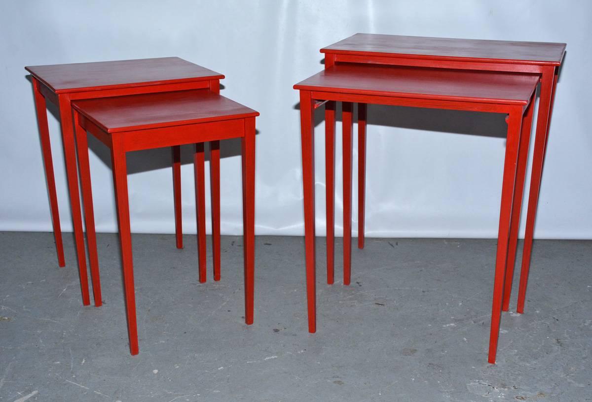 Mid-Century Modern Vintage Four-Piece Red Lacquer Nesting Tables