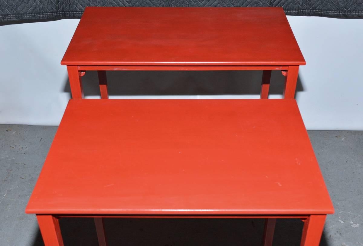 Hand-Painted Vintage Four-Piece Red Lacquer Nesting Tables