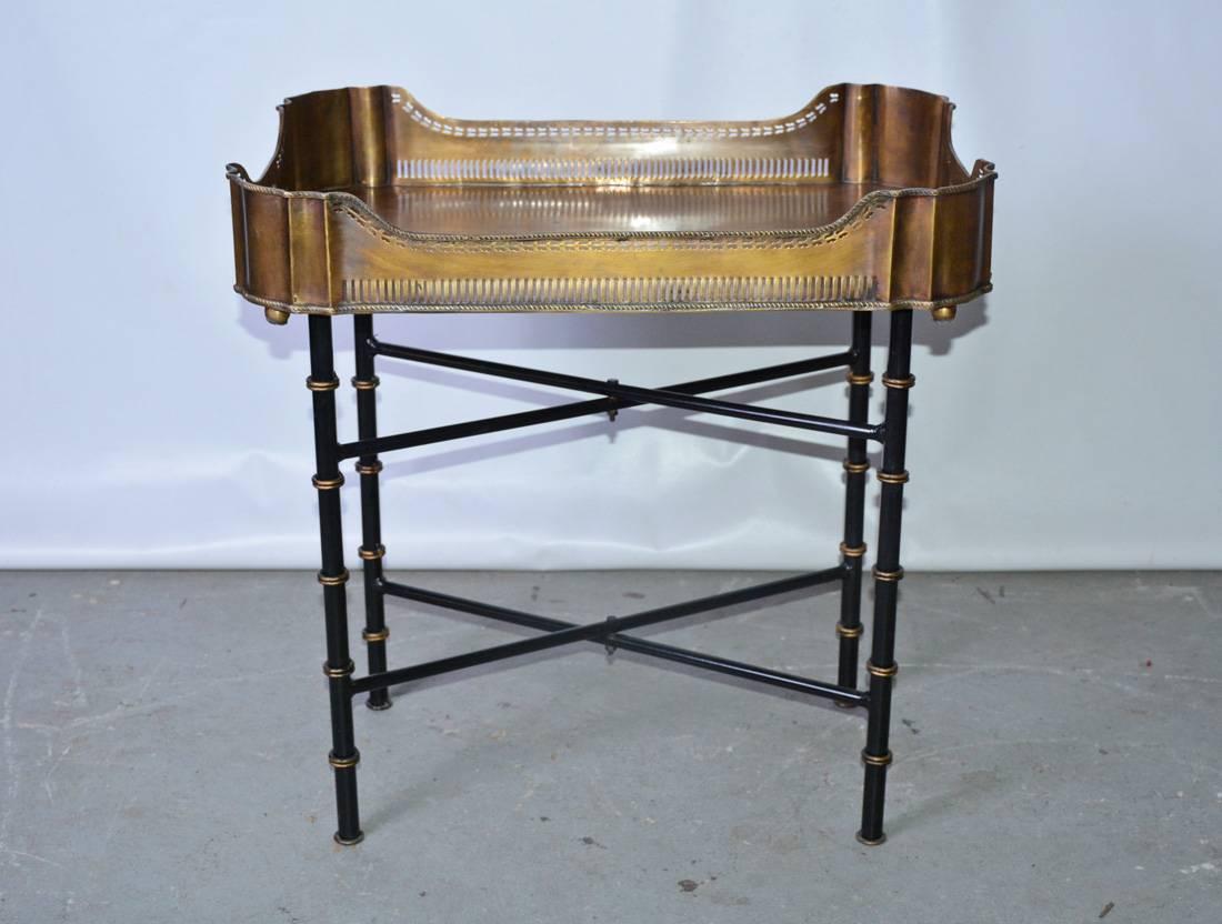 Chippendale Vintage Brass Gallery Tray on Faux Bamboo Stand