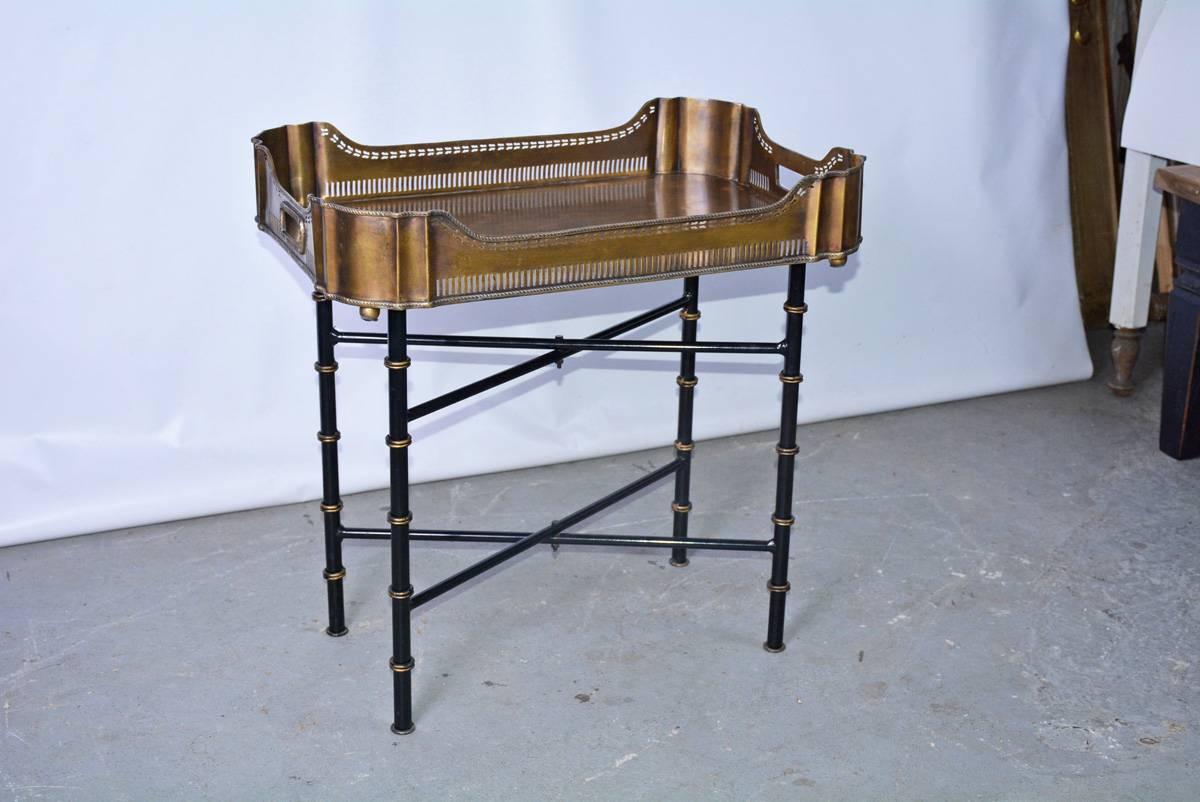 British Vintage Brass Gallery Tray on Faux Bamboo Stand
