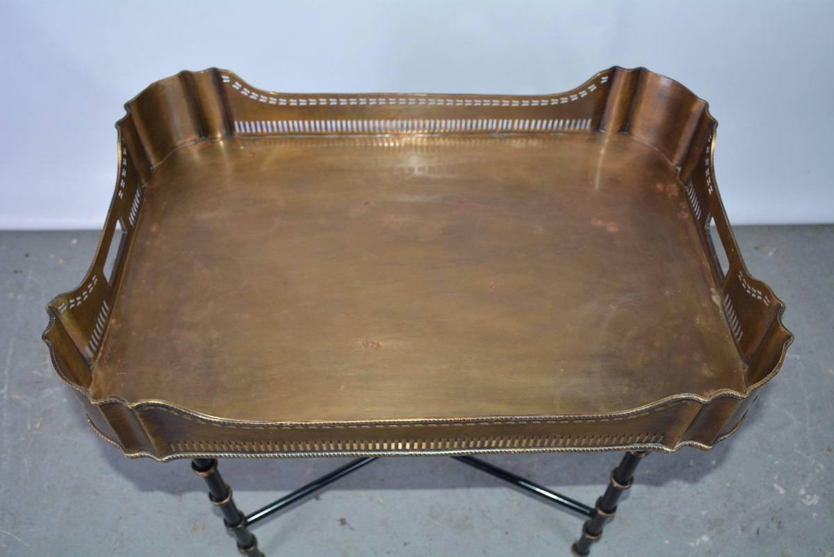 Vintage Brass Gallery Tray on Faux Bamboo Stand In Good Condition In Sheffield, MA