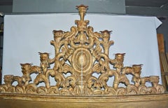 Antique Venetian Hand-Carved Giltwood Pediment or King-Size Headboard