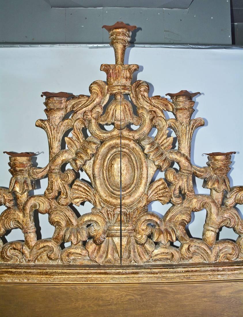Rococo Antique Venetian Hand-Carved Giltwood Pediment or King-Size Headboard