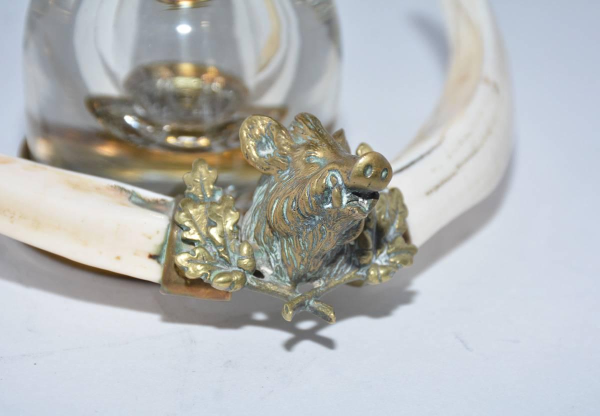 English Ink Bottle with Boar Head and Antlers For Sale