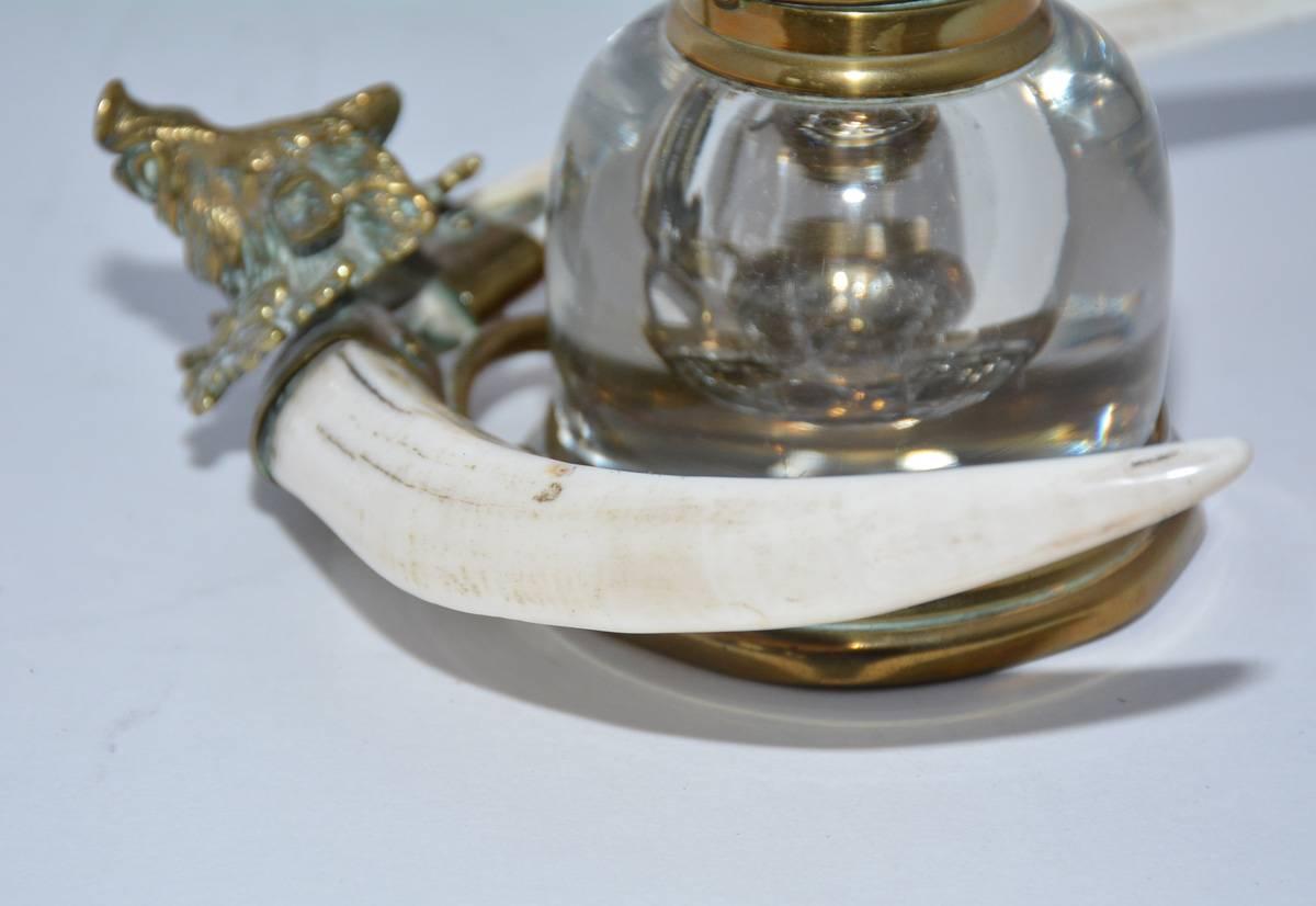 19th Century Ink Bottle with Boar Head and Antlers For Sale