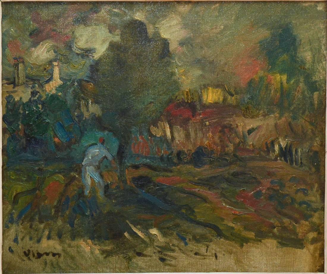 Painting oil on canvas, Feu de Montmartre (The Great Montmartre Fire) by Expressionist Painter, Sylvain Vigny 1903-1971. Born in Austria - arrived in France 1929 moved to Nice 1934 this was probably painted in Montmartre between 1929 and