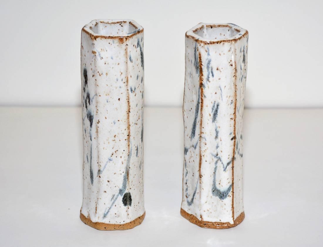 Organic Modern Pair of Classic Low-Fire Ceramic Stoneware Flower Vases