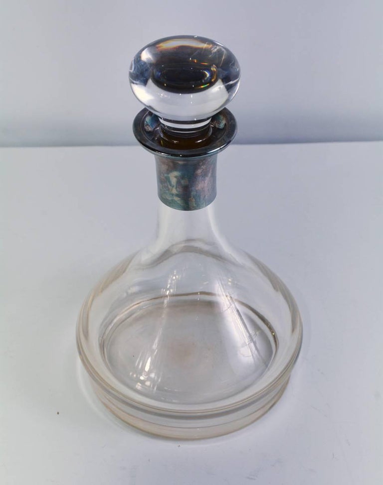 Contemporary Crystal Wine Decanter with Silver Collar at 1stDibs