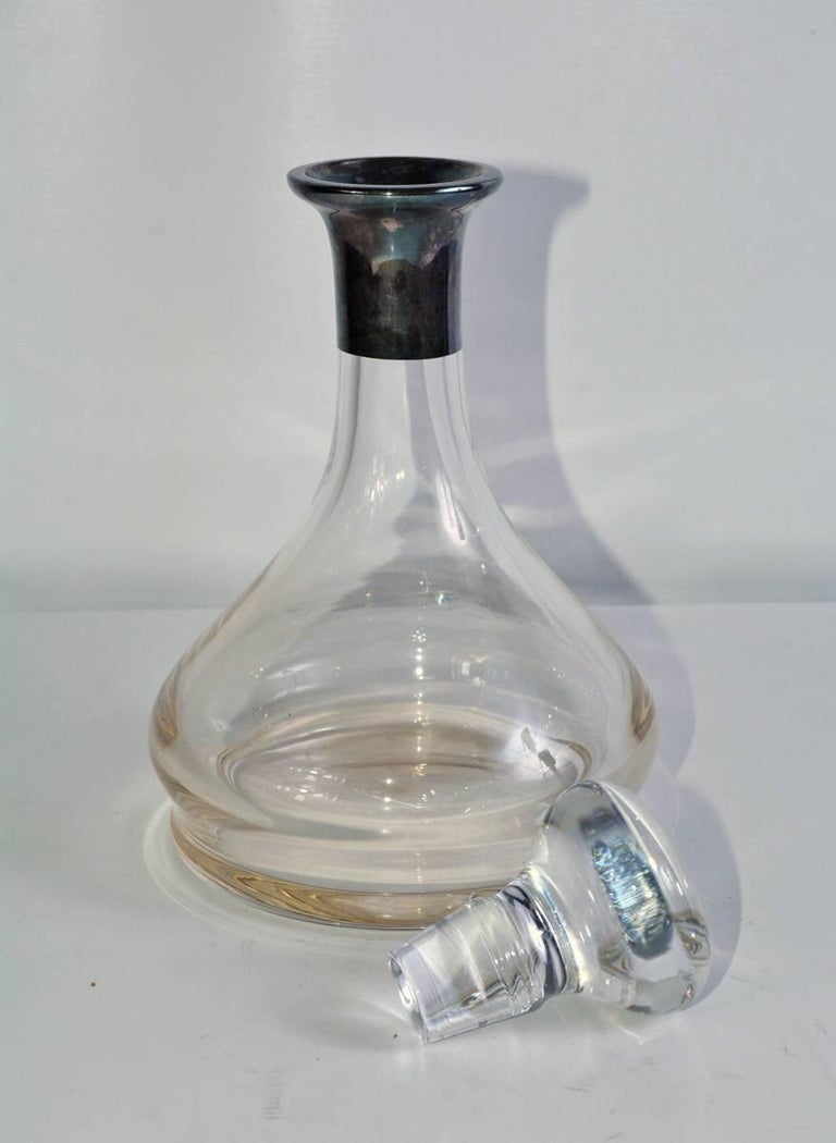 Contemporary Crystal Wine Decanter with Silver Collar at 1stDibs