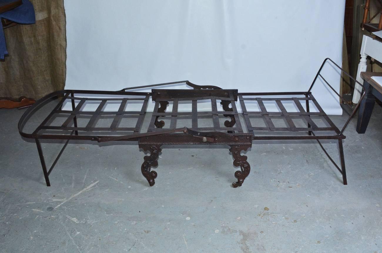Canadian Victorian Folding Iron Campaign Lounge Chair For Sale