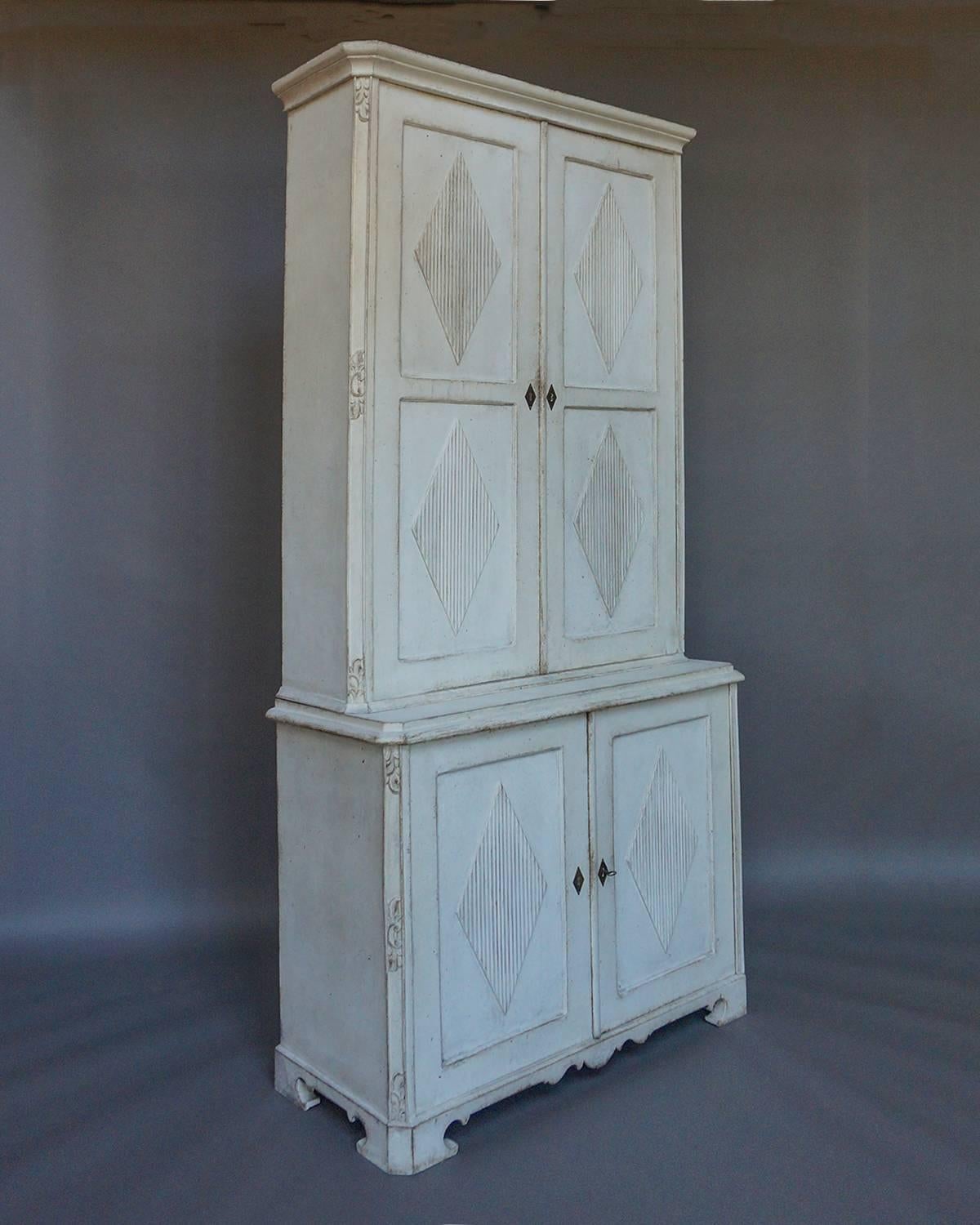 Carved Unusual Two-Part Swedish Cabinet For Sale
