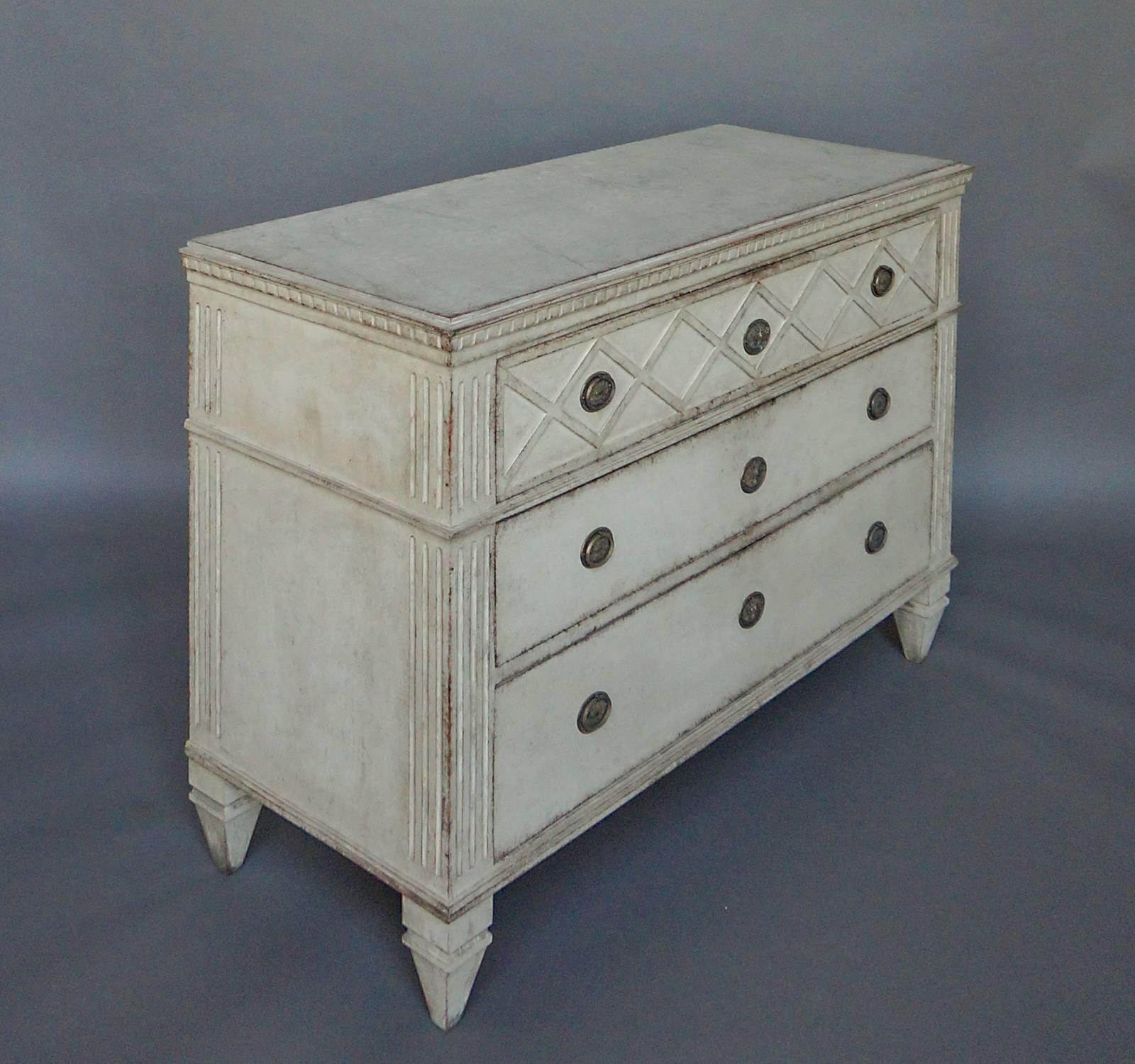 Painted Swedish Neoclassical Chest of Drawers For Sale