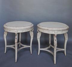 Pair of Side Tables with Carved Swans