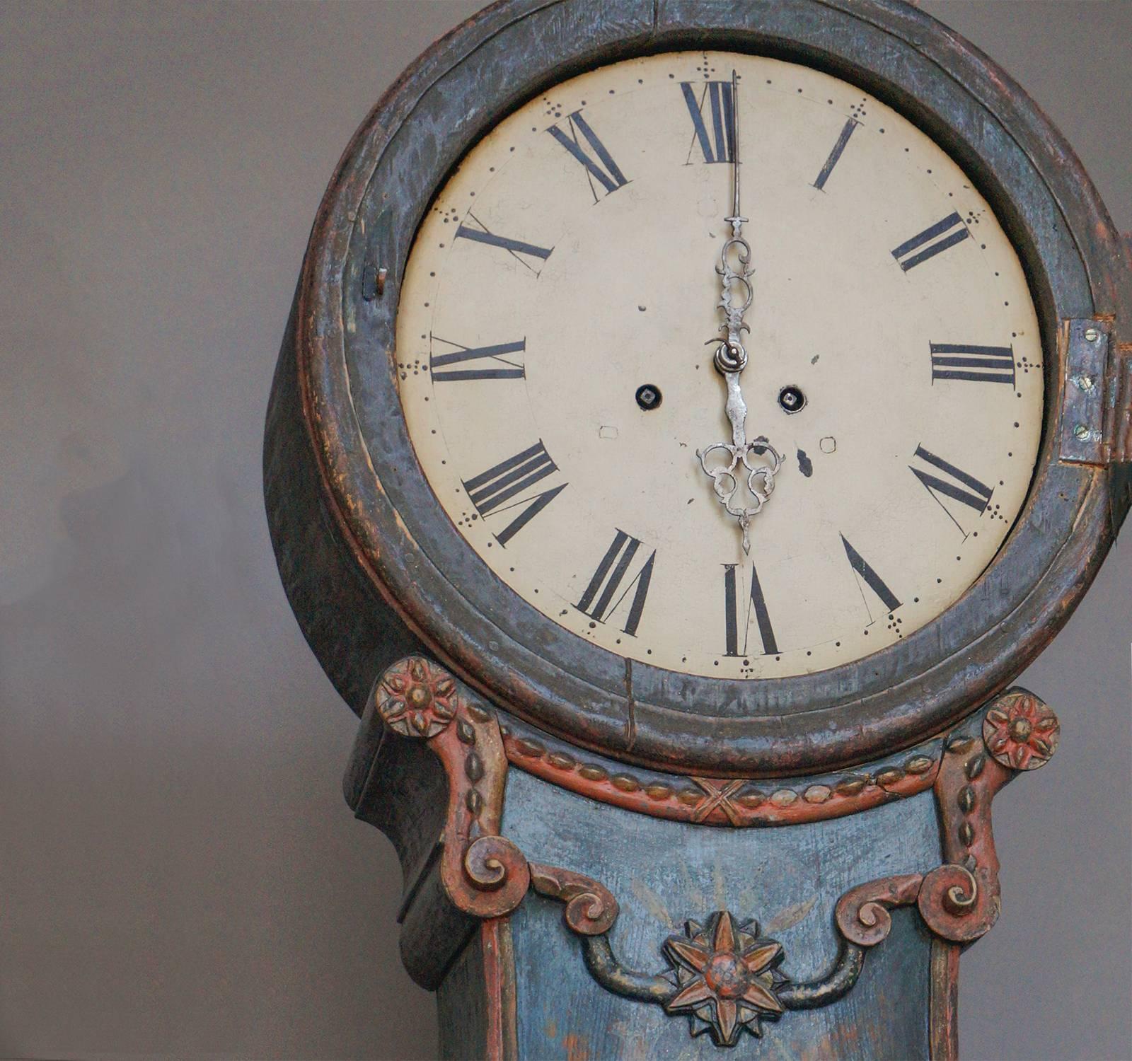 Rococo Swedish Tall Case Clock from Fryksdale in Original Decorative Paint