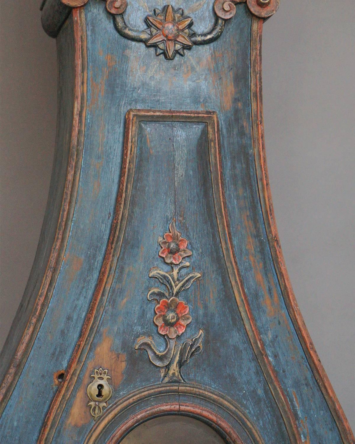 Carved Swedish Tall Case Clock from Fryksdale in Original Decorative Paint