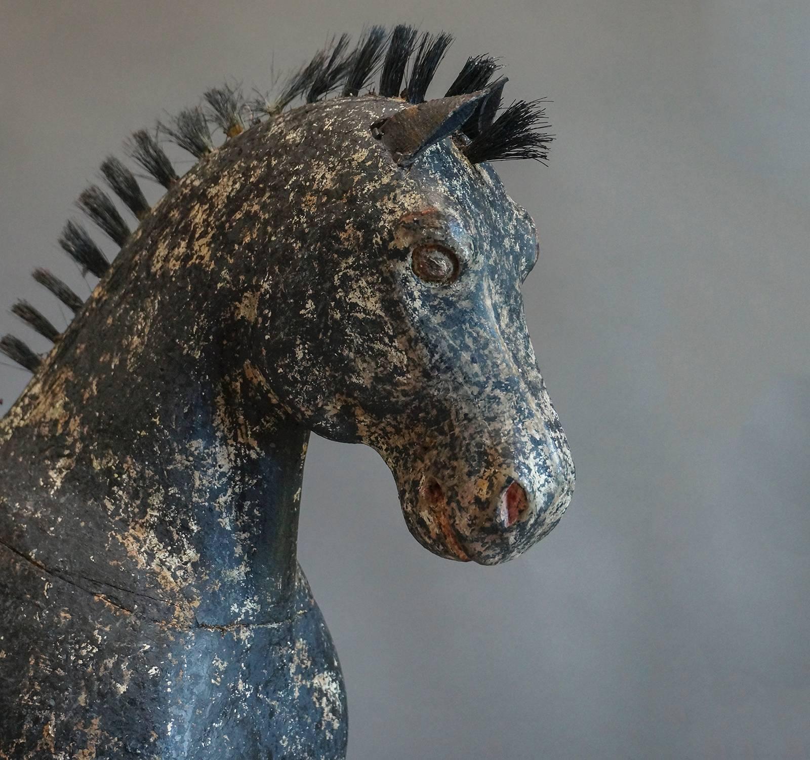 Swedish Black Horse with Original Paint Sculpture