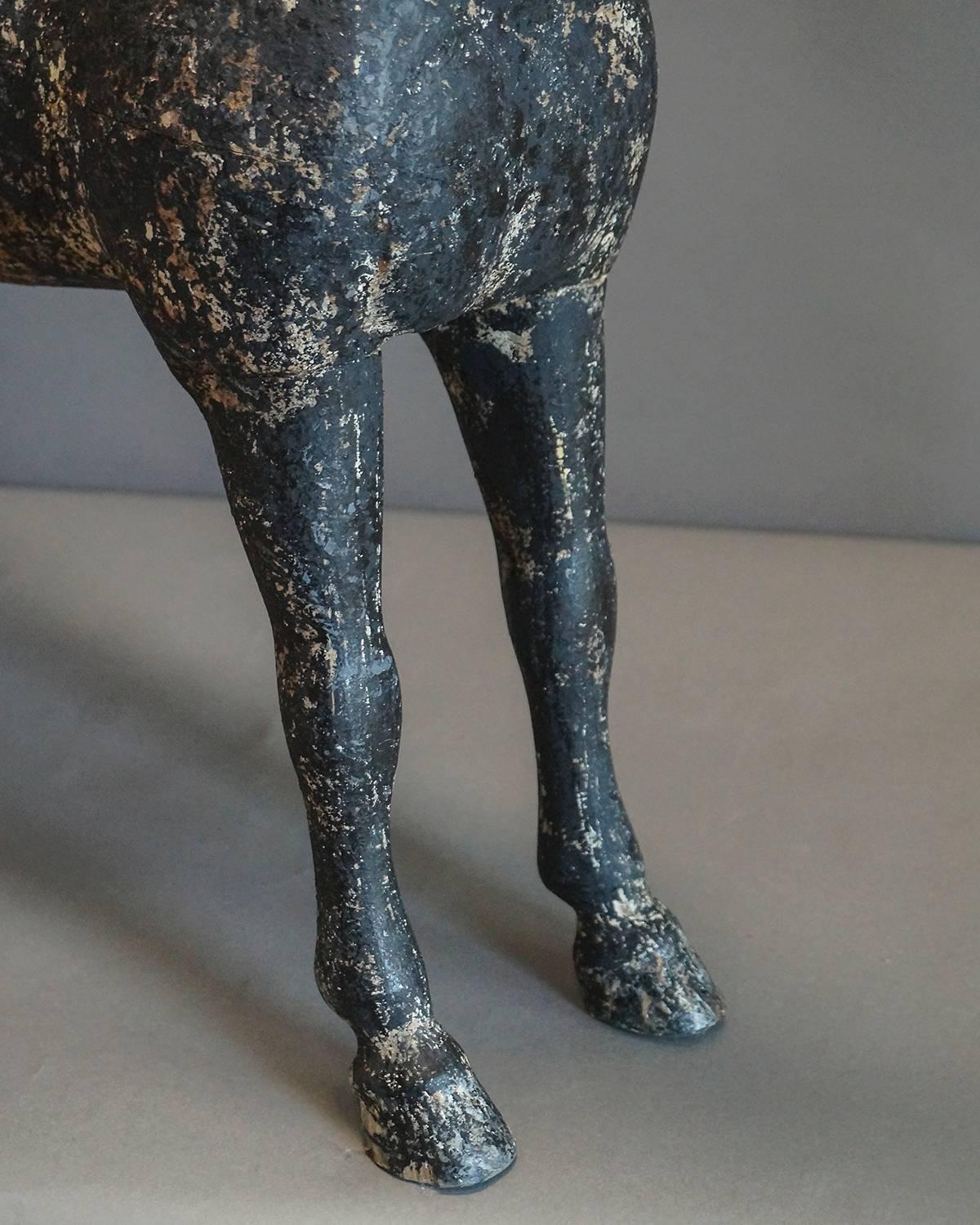 Carved Black Horse with Original Paint Sculpture