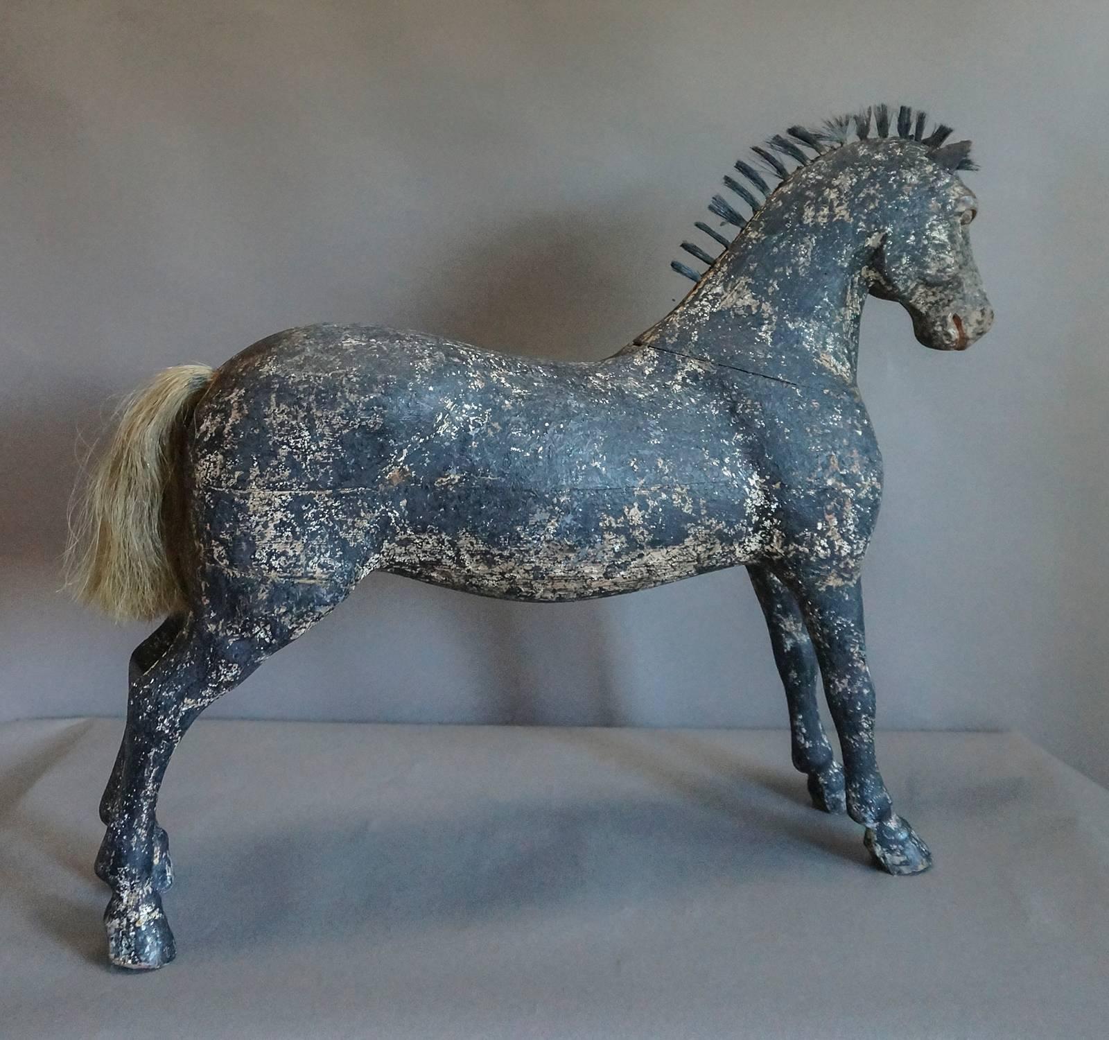 19th Century Black Horse with Original Paint Sculpture