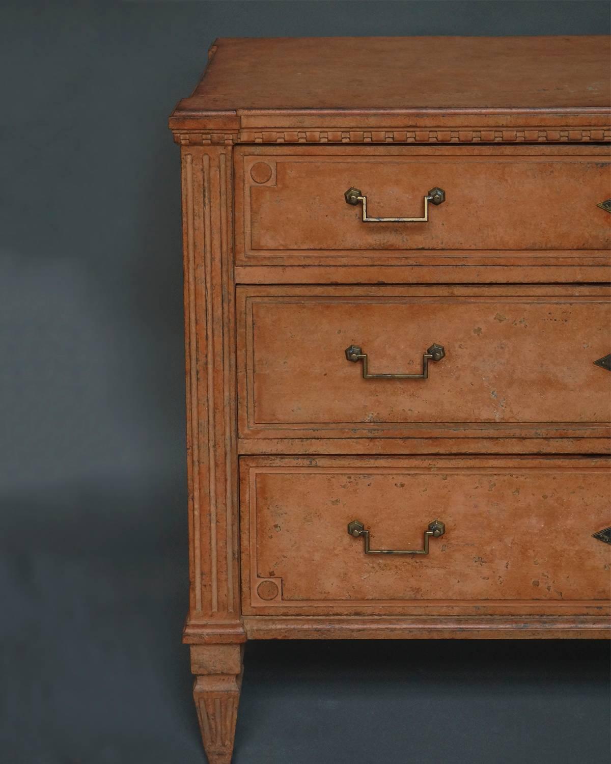 Carved Neoclassical Commode in Salmon Paint
