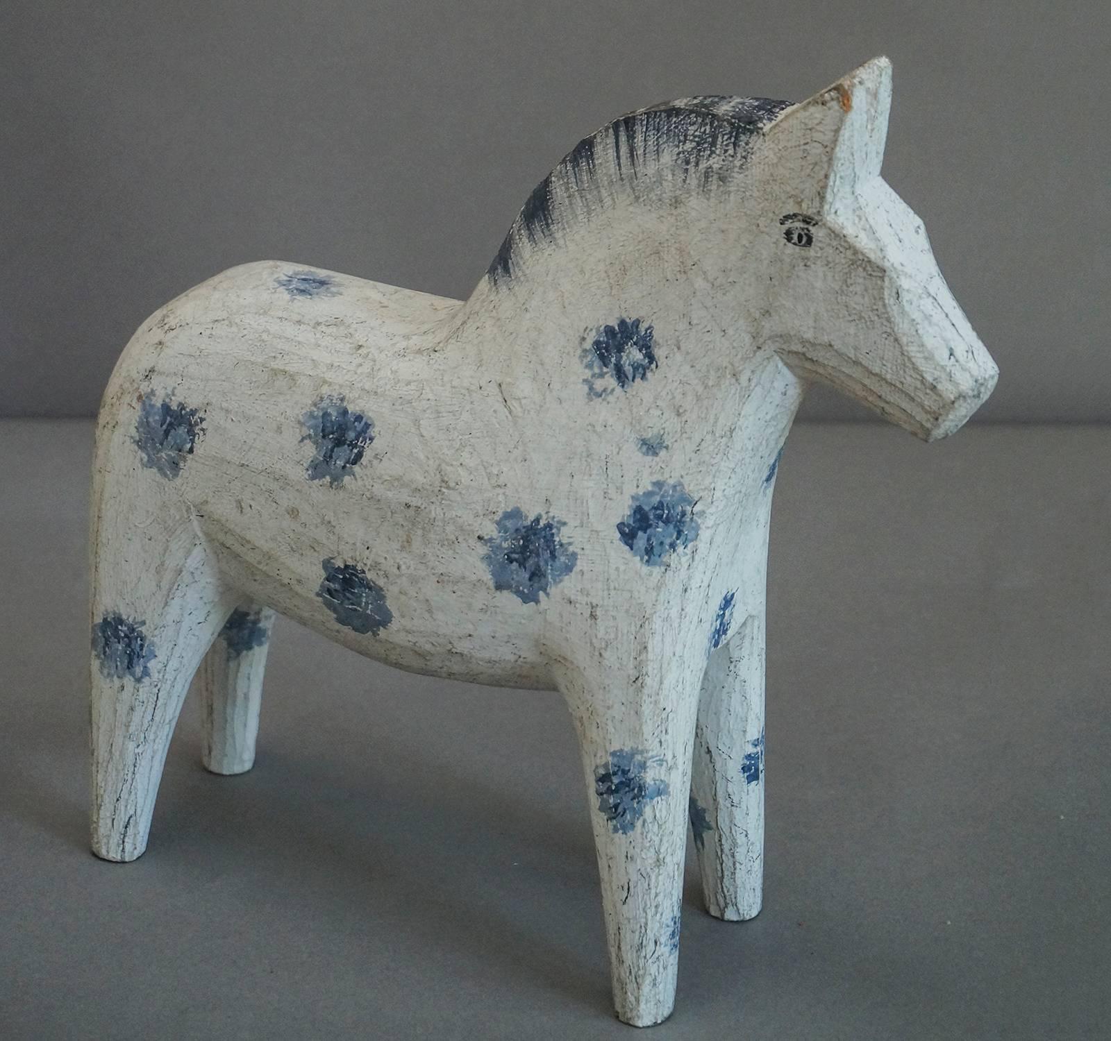 Swedish Pair of Dalecarlian or Dala Horses with Blue Dots