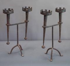Pair of Renaissance Style Iron Candleholders