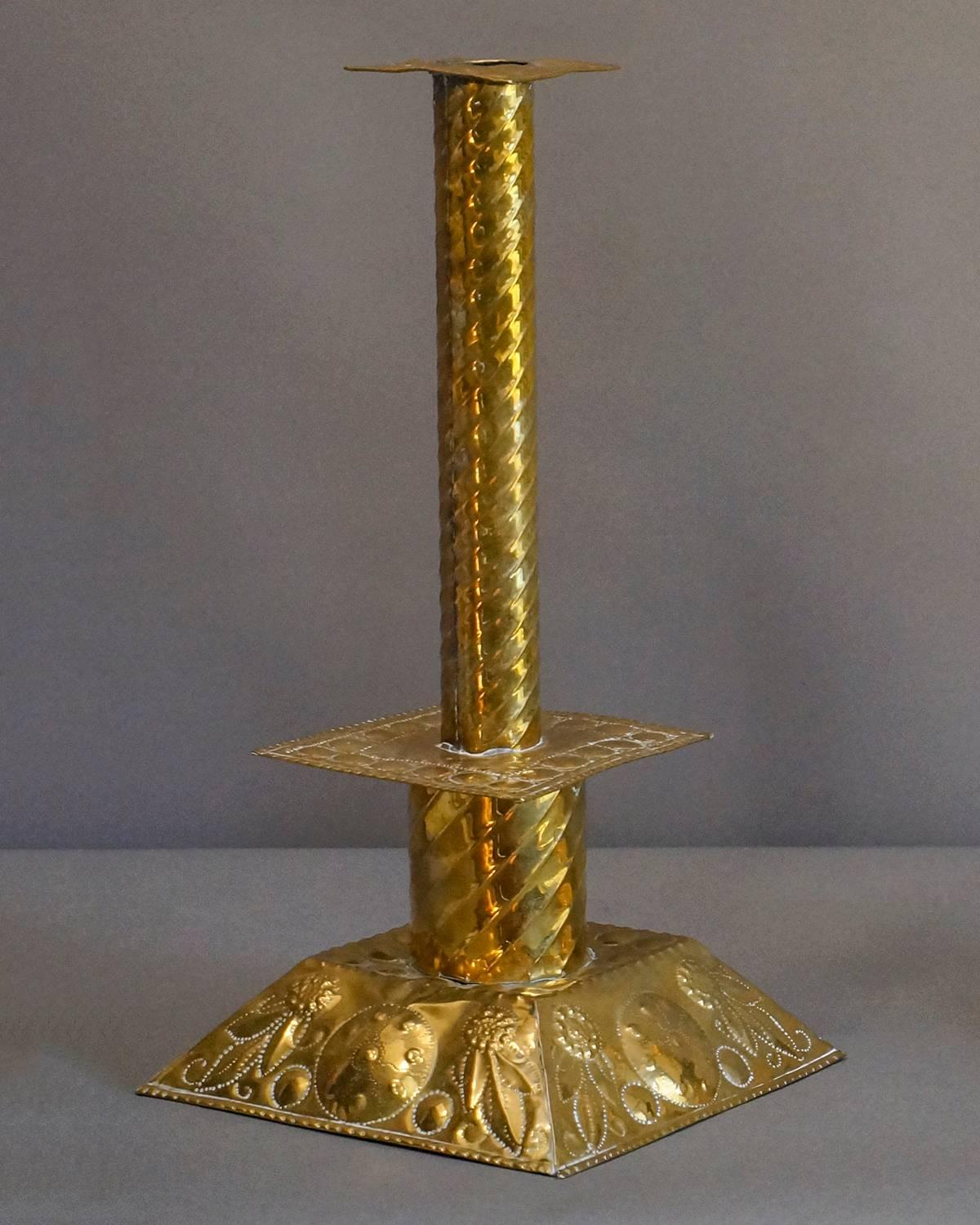 Arts and Crafts Pair of Brass Candlesticks For Sale