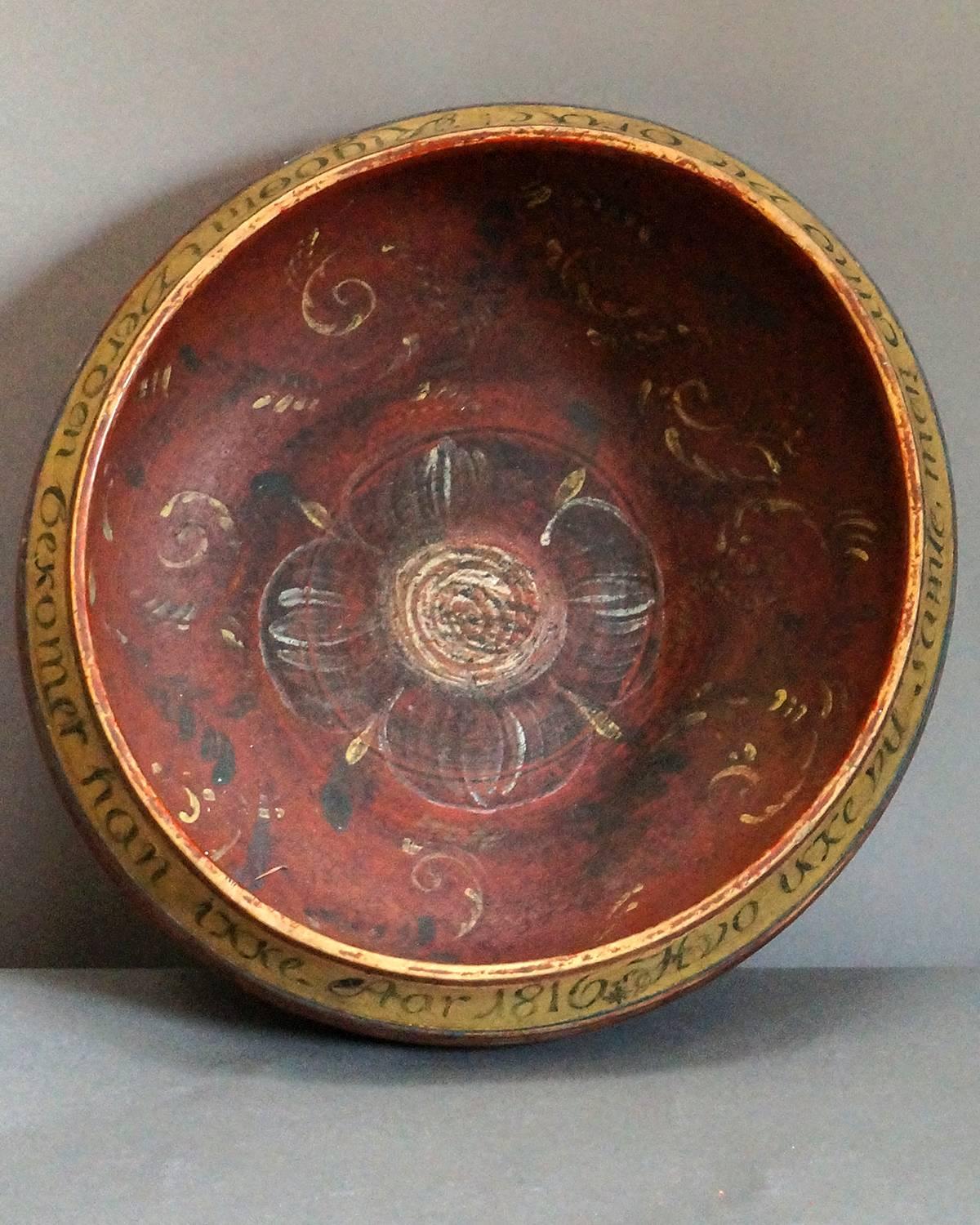 Folk Art Danish Drinking Bowl Dated 1816 For Sale