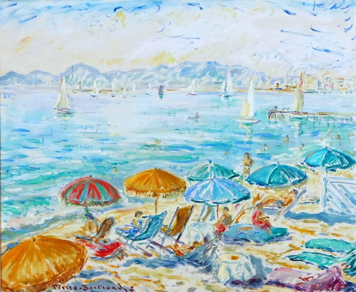 Pierre Philippe Bertrand. 
French, 1889-1975.
Les Parasols

Oil on canvas.
18 ¼ by 23 ½ with frame 26 ¼ by 31 ½ in.
Signed lower left.

Pierre Philippe was born in Lorient (Morbihan), France May 4, 1884 and died in Noirmoutier-en-l'Ile in 1975. His