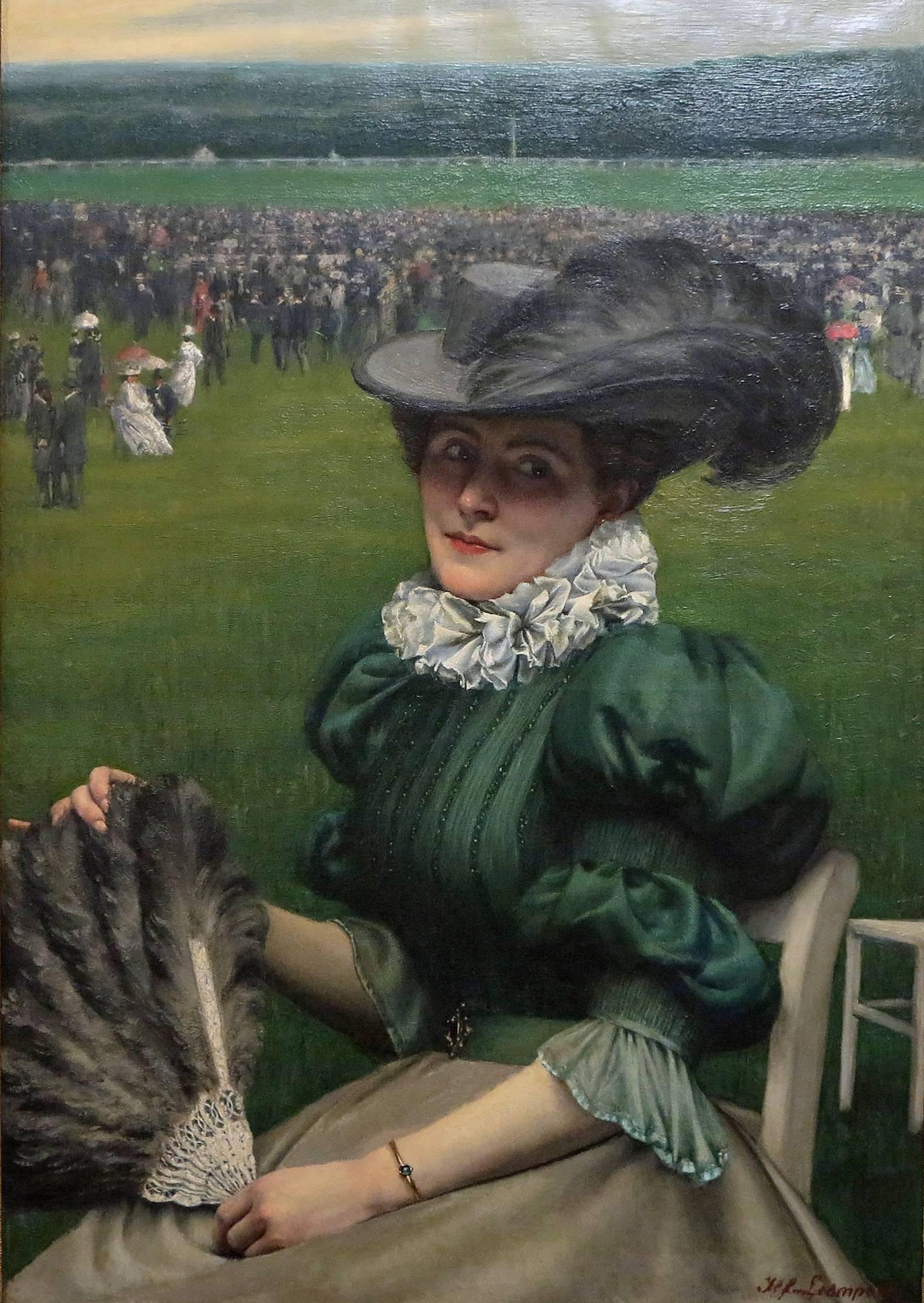 Jef Leempoels.
Belgium, 1867–1935 .
At the races.

Oil on canvas.
Signed lower right.
38 by 26 in. with frame 44 by 32 in.

Jef Leempoels was born in Brussels in 1867. He was a student of Francois Portaels
and Jan Stallaert and studied at