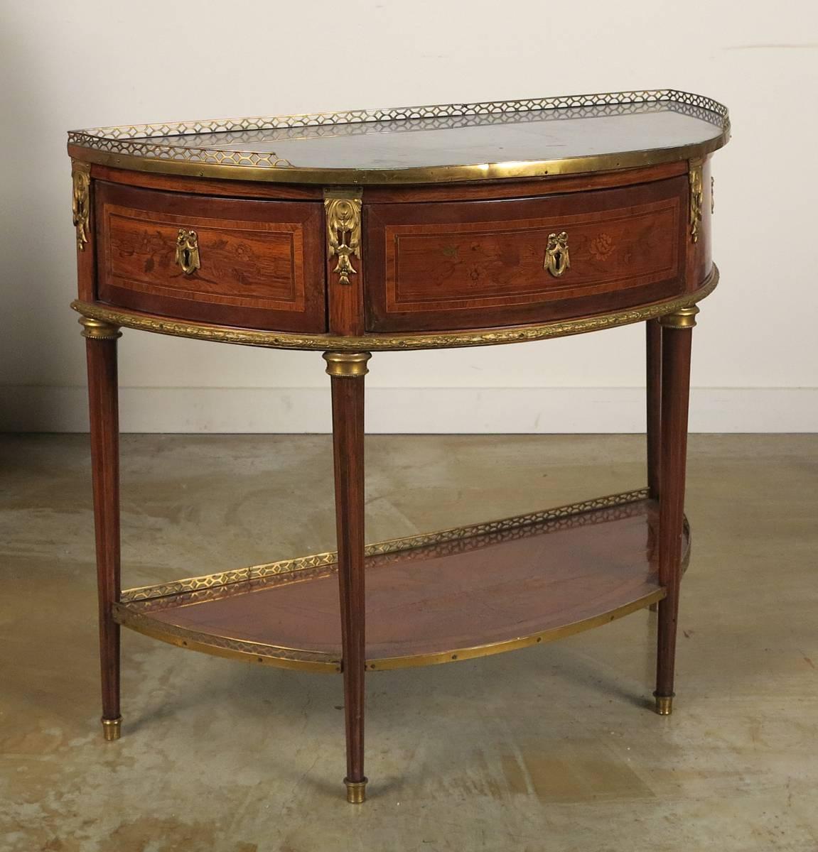 French Louis XVI Gilt Bronze Mounted Tulipwood Marquetry Console Desserte For Sale
