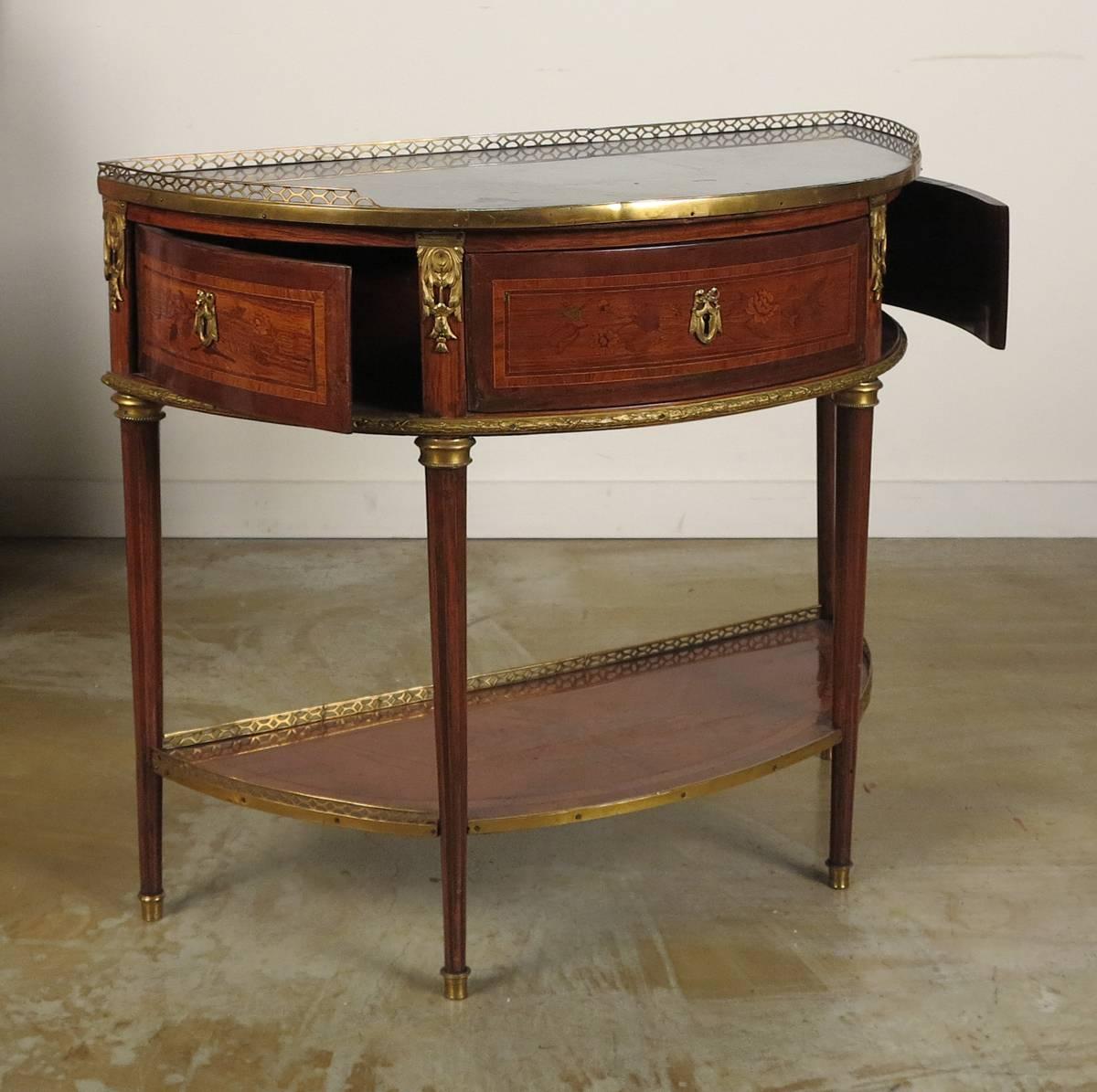 Inlay Louis XVI Gilt Bronze Mounted Tulipwood Marquetry Console Desserte For Sale