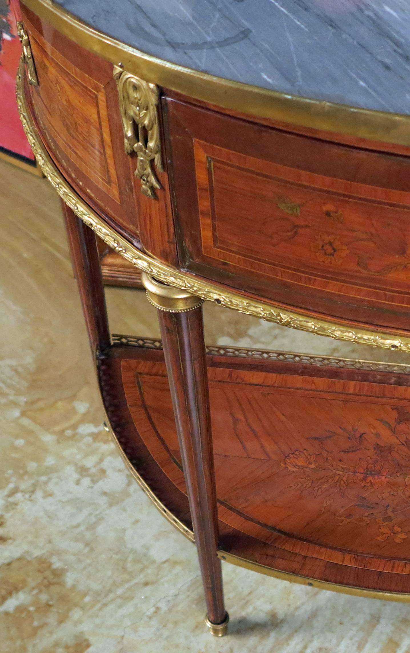 Louis XVI Gilt Bronze Mounted Tulipwood Marquetry Console Desserte In Good Condition For Sale In Sheffield, MA
