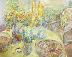 Großformatiges „Stillleben auf der Veranda“ von Wallace Bassford