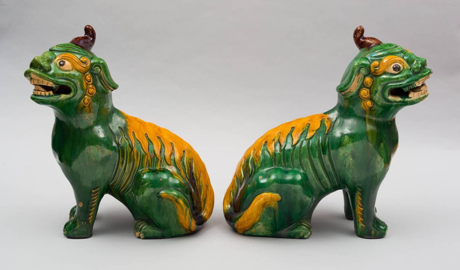 Fired Pair of Chinese Foo Dogs