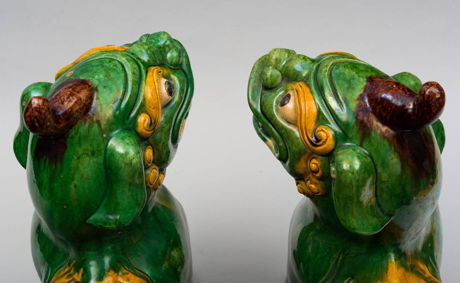 Pottery Pair of Chinese Foo Dogs