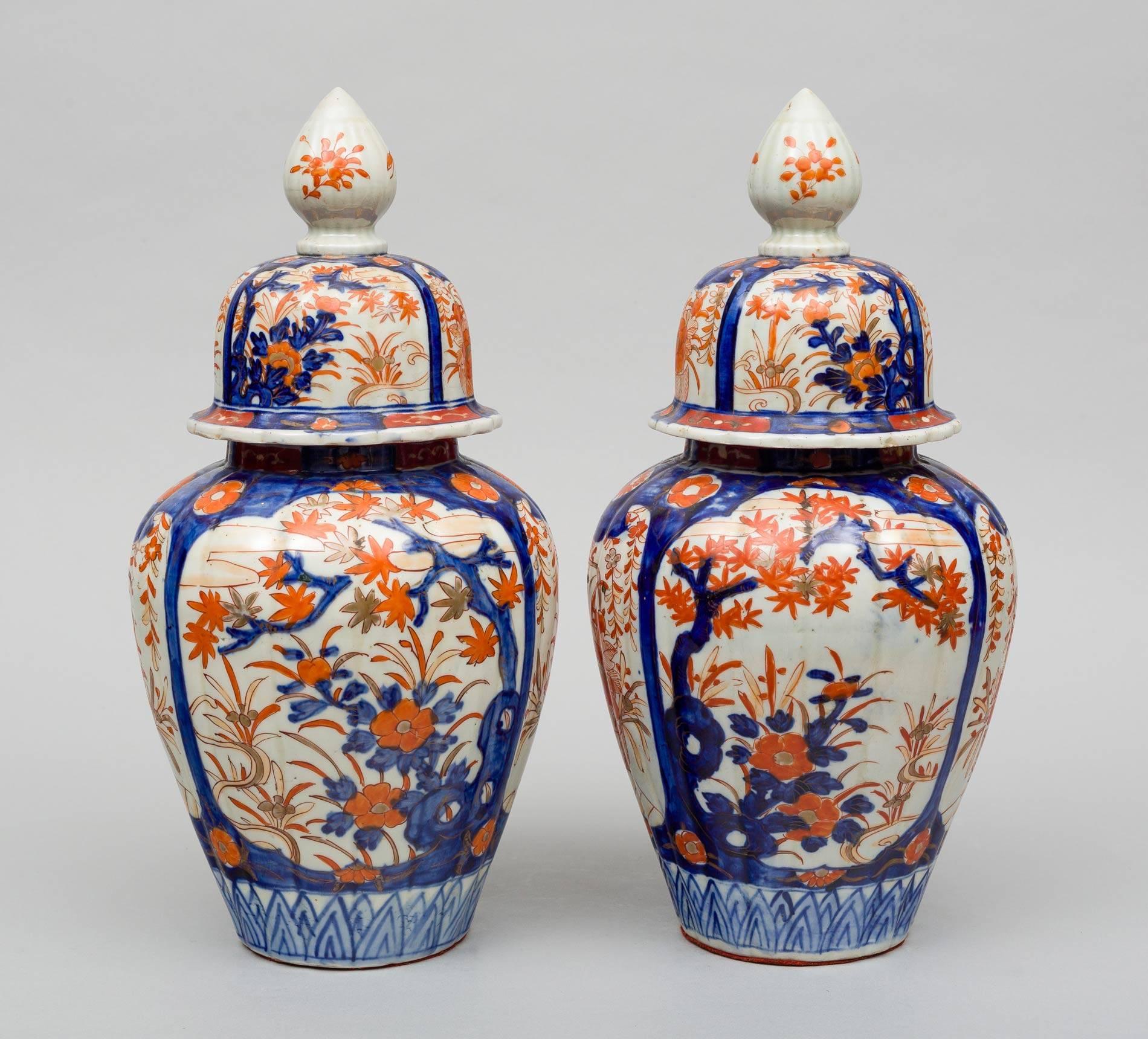 Edo Pair of Imari Vases with Lids For Sale