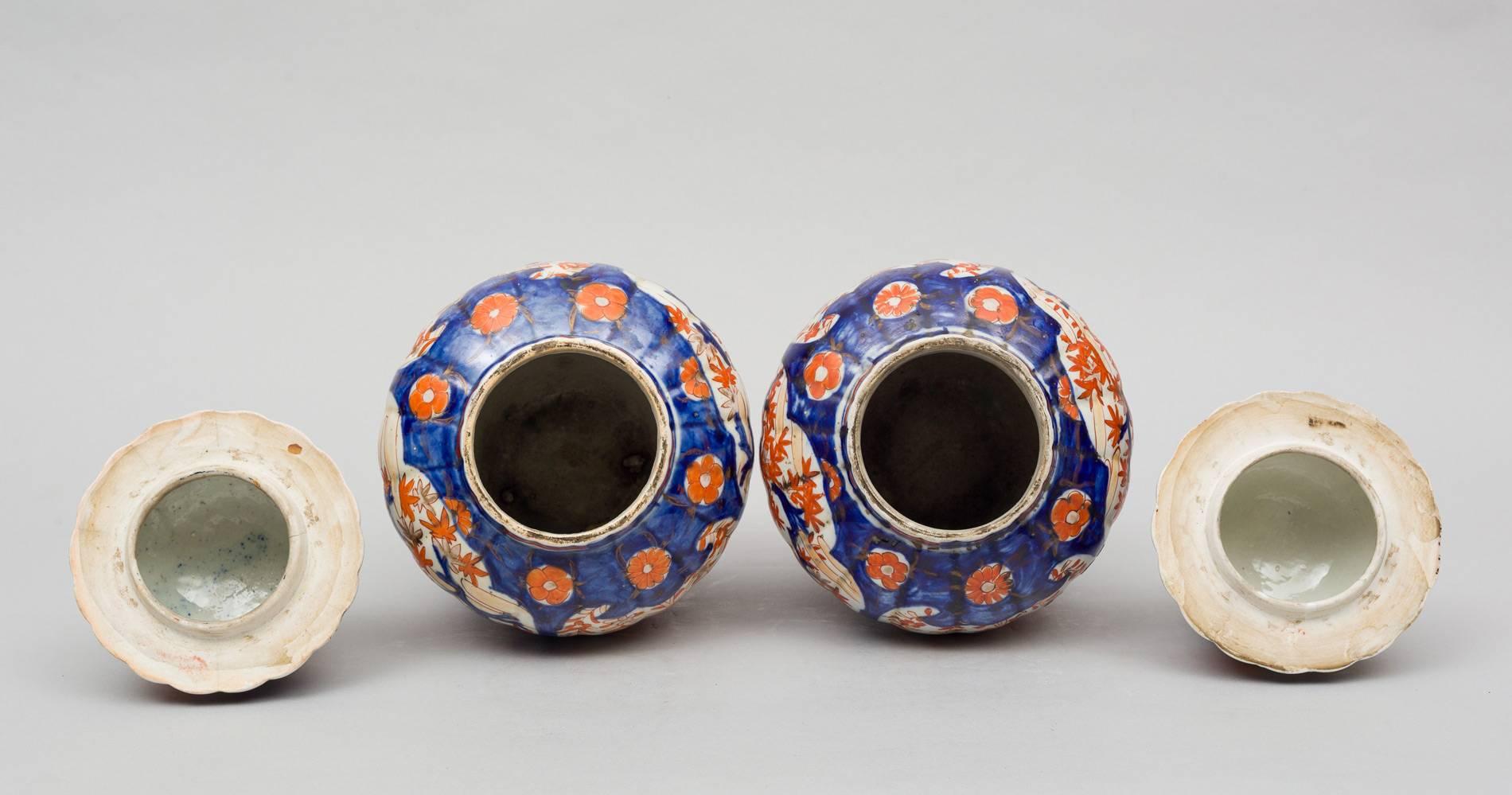 Late 19th Century Pair of Imari Vases with Lids For Sale