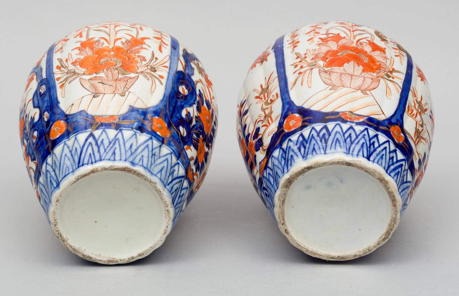 Pottery Pair of Imari Vases with Lids For Sale