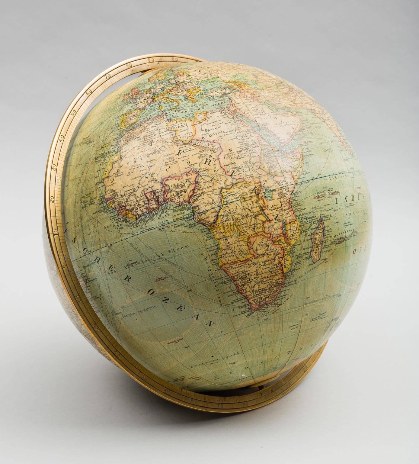19th Century Terrestrial Globe on Stand by Wagner & Debes For Sale