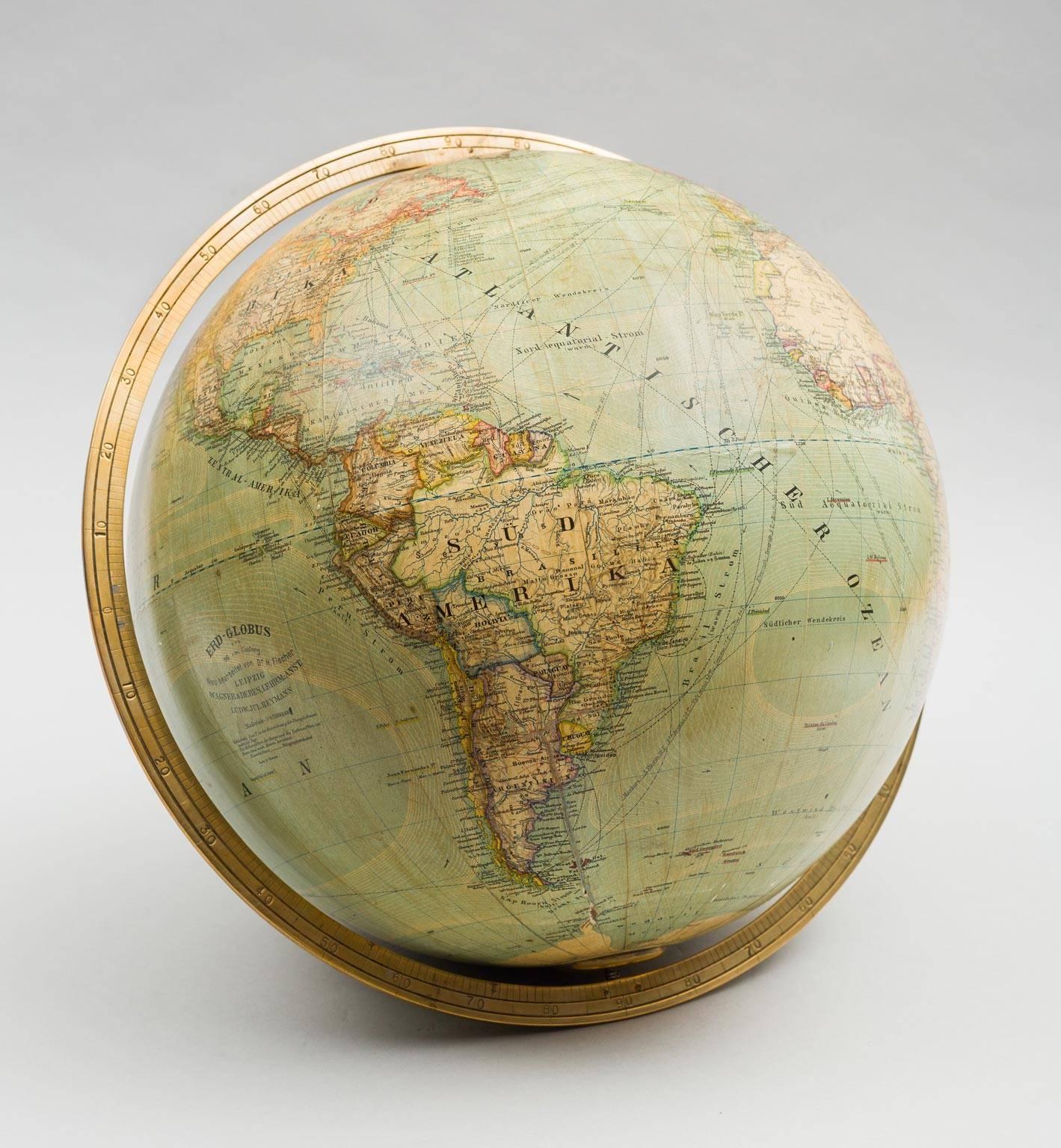 Terrestrial Globe on Stand by Wagner & Debes In Excellent Condition For Sale In Sheffield, MA