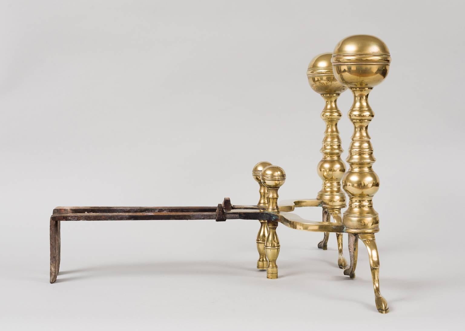 American Classical Pair of American Brass Ball Topped Andirons