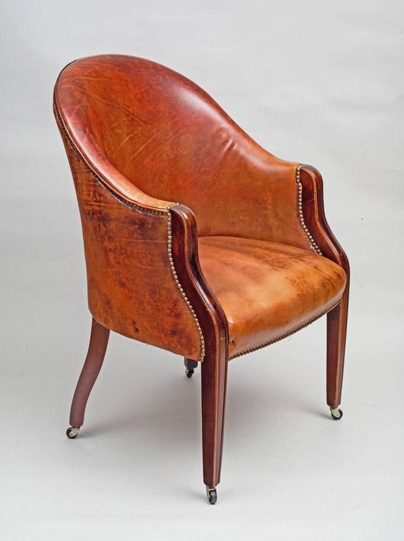 Edwardian Leather Tub Chair For Sale at 1stDibs