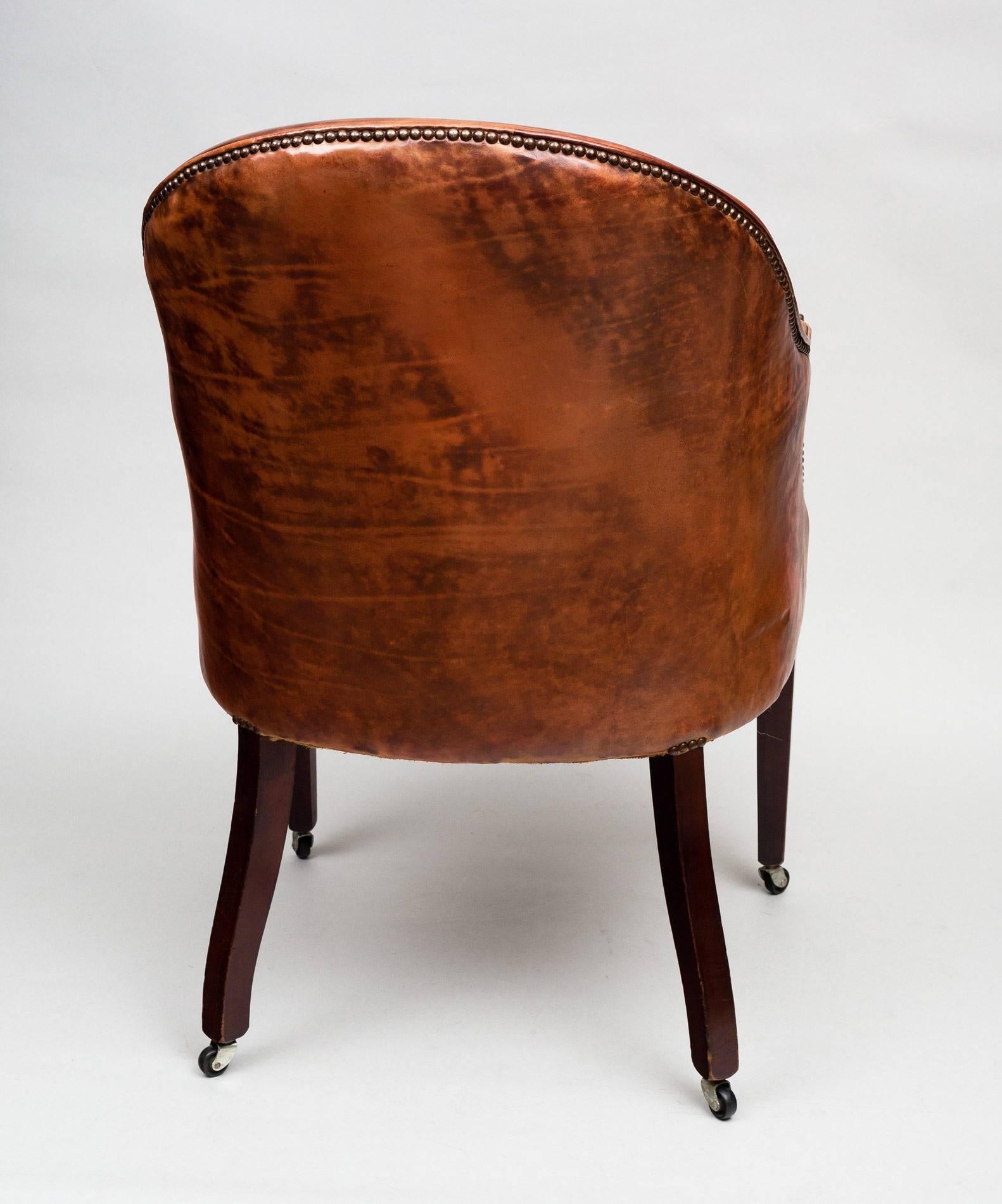 English Edwardian Leather Tub Chair For Sale
